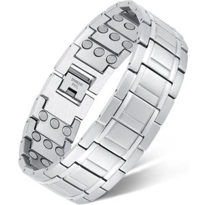 Feraco 3X Magnetic Bracelets for Men Titanium Steel Magnetic Bracelet with 3 Rows Magnets (Gunmetal) (Silver)