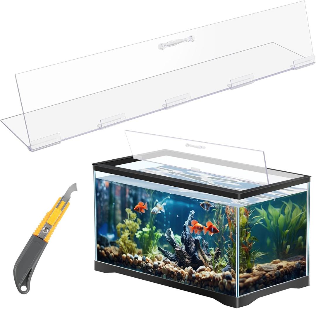 Sieral Aquarium Polycarbonate Canopy Set 35.13 x 17.13 x 0.12 Inch for 50/65/84 Gallon Without Center Brace Aquariums Cover Fish Tank Lid with a Hook Knife, Clear