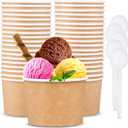 Promora 12oz Paper Ice Cream Cups Disposable 50 Count + Spoons, Bowls for Hot Soup/Dessert with Spoons, Perfect for Hot & Cold Food, Disposable Soup Bowls, Ice Cream Bowls, Frozen Yogurt (Brown 12oz)
