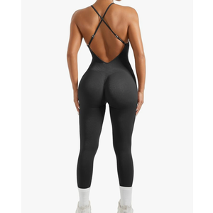 MOOSLOVER Women Strappy Backless One Piece Jumpsuits Tummy Control Padded Workout Rompers XL