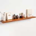 48" Solid Teak Floating Wall Shelf - Large Natural Wood Long Shelving for Wall Decor and Organization - Waterproof Solid Wood Support for Bathroom and Kitchen High-Moisture Areas, 48"W, Set of 1