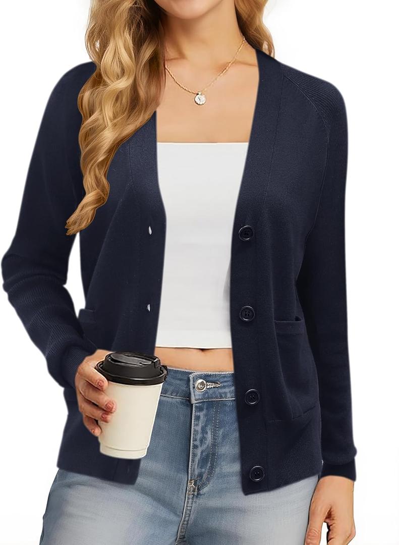 Urban CoCo Women's Long Sleeve Cropped Cardigan Sweater Button Down V Neck Knit Sweaters with Pockets (Medium) Urban CoCo Women's Long Sleeve Cropped Cardigan Sweater Button Down V Neck Knit Sweaters with Pockets (Medium)