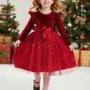 Cubear Toddler Girls Velvet Tutu Dress Fall Winter Long Sleeve Ruffle Dress for Holiday Party Causal 3-7Y (Red)