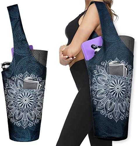 Yoga Mat Bag - Long Tote with Pockets - Holds More Yoga Accessories - Yoga Bag Fit Most Size Mats - Mandala Black Yoga Mat Carrier 37"x15.5"