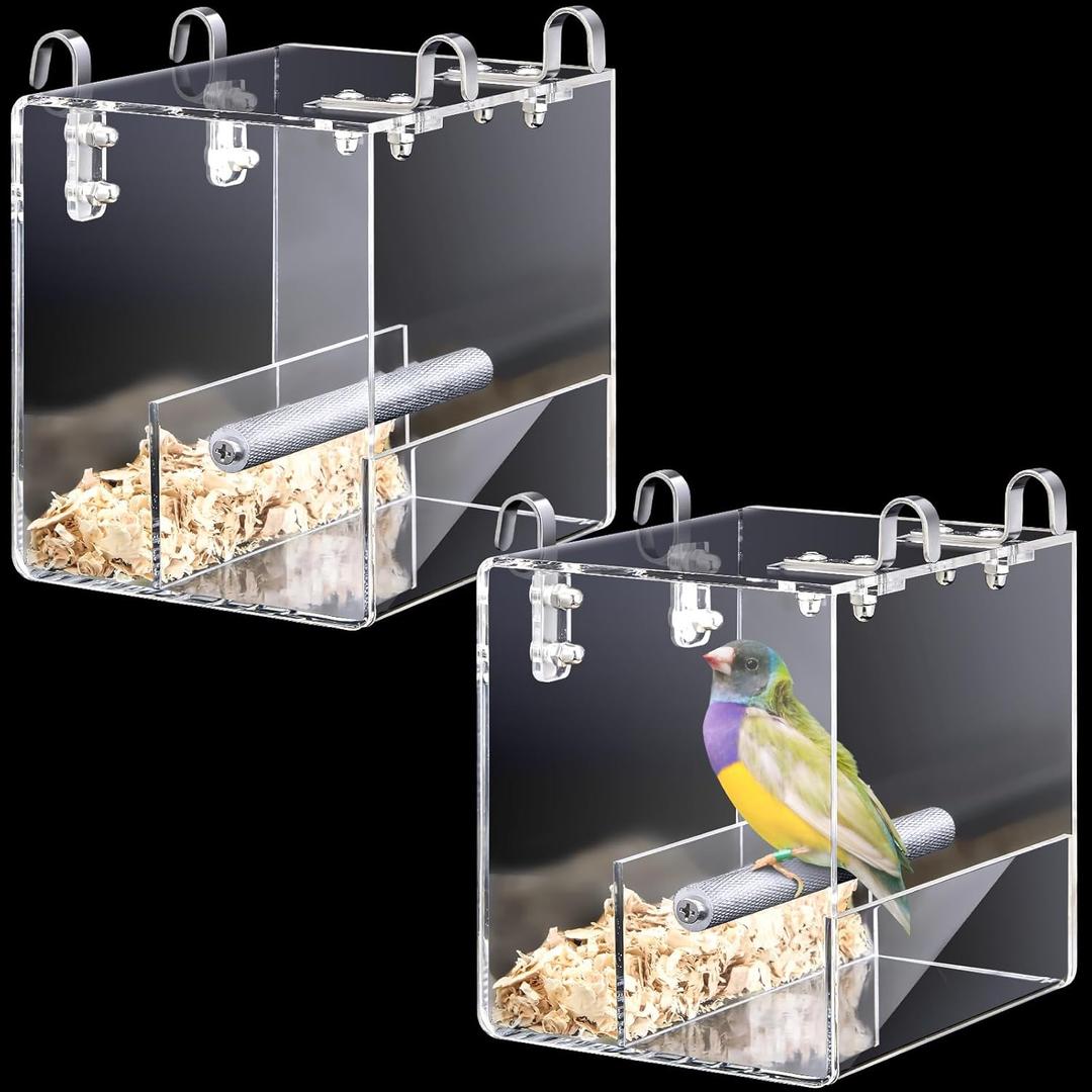 2 Pieces No Mess Bird Feeder for Cage Automatic Acrylic Bird Feeder Seed Food Catcher for Parakeet Canary Cockatiel Parrot Finch Canary 5.1 x 5.1 x 4.3 Inches