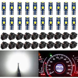 BlyilyB 20-Pack T5 37 74 LED Bulb With Twist Lock Socket PC74 PC37 Dashboard Instrument Panel Gauge Cluster Light (White)