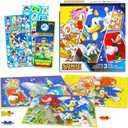 Sonic The Hedgehog Puzzle for Kids Set - Bundle with 3 Sonic Jigsaw Puzzles, Stickers, More | 1: 48 Pc and 2: 100 Pc Sonic Puzzles for Kids