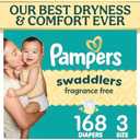 Pampers Swaddlers Diapers, Size 3 (13-26 lbs), 168 Count, Fragrance Free, Hypoallergenic, Absorbent, Pediatrician Recommended, Skin Safe