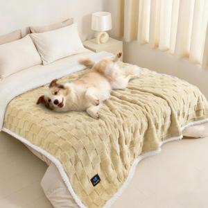Luciphia Waterproof Dog Blanket, Emotional Support Leakproof Large Pet Blanket for Couch Sofa Bed Protector, Washable Soft Sherpa Fleece with 3D Jacquard, Cozy Calming Reversible, Yellow, 85"x57"