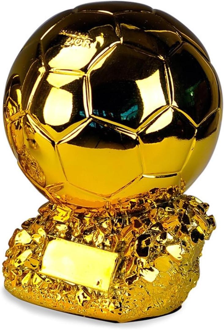 Golden Ballon Football Championship Prize Trophy Customizable Player Award Soccer Replica Fan Collectible Birthday Gift (25cm/9.8inch)