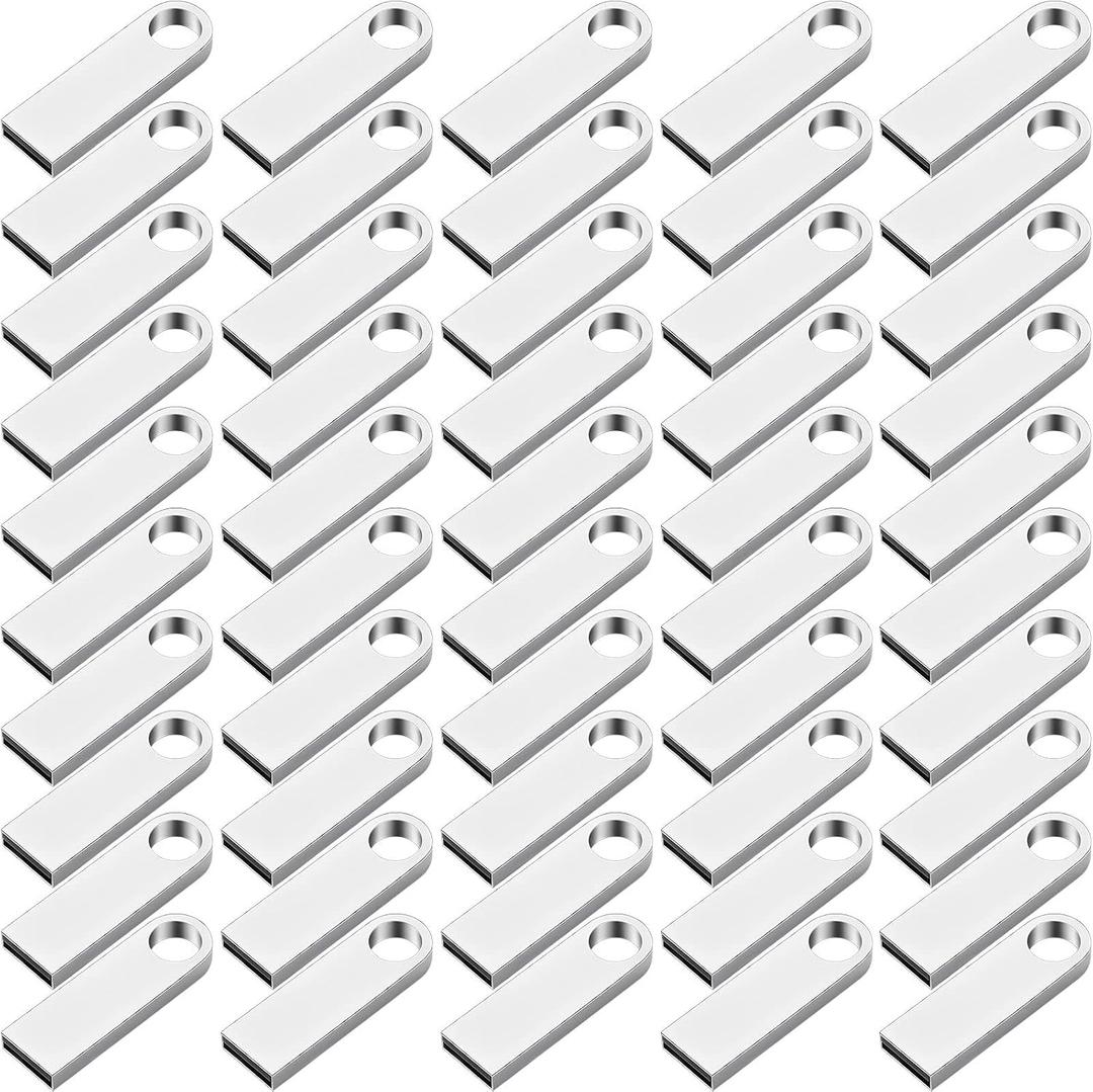 50 Packs 2.0 Flash USB Drives Bulk Waterproof Flash Thumb Drives Memory Pen Stick Small Mini Zinc Alloy Design for PC Computer Laptop Office School Data Storage Silver 128 MB
