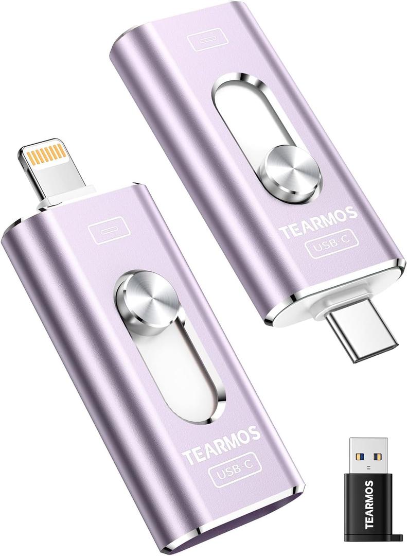 512GB Photo Stick for iPhone Flash Drive, Memory Stick Phone Storage for Photos and Videos Files Backup, Compatible with iPhone iPad Android PC, Plug & Play, No App Required (Light Purple)