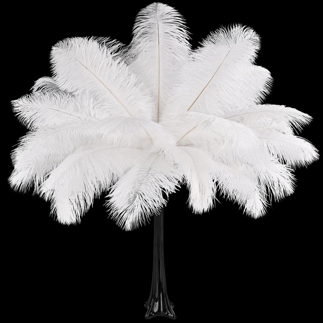 THARAHT 12PCS Ostrich Feathers Natural Bulk 16-18Inch(40-45cm) for Wedding Party Centerpieces Easter Gatsby Flower Arrangement and Home Decorate Ostrich Feathers,White