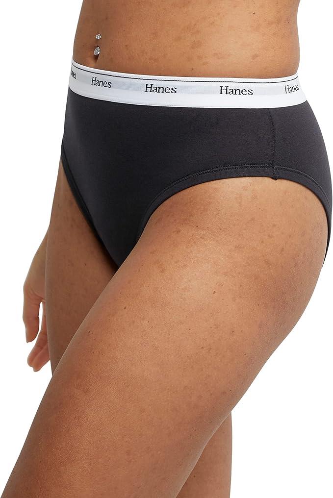 Hanes Originals Women's Underwear Hi-Leg Pack, Stretch-Cotton Hi-Leg Panties, Basic Assorted Colors, 6-Pack, XL