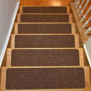 Stair Treads Collection Indoor Skid Slip Resistant Carpet Stair Tread Treads (7 inch x 24 inch) (Brown, Set of 13)
