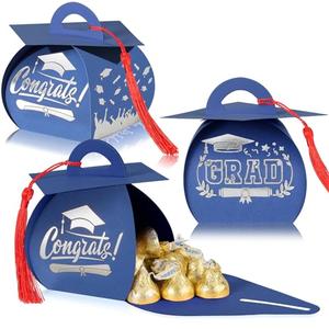 TaoBary 30 Pcs Graduation Cap Gift Boxes Graduation Decorations Class of 2026 Candy Box with Tassel for 2026 Grad Party Favors Supplies(Royal Blue, White)