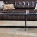 Shrine Wood Coffee Table, Walnut Table for Living Room, Metal Wood Table, 43.3" D x 21.6" W x 15.7" H, Black Wood Base & Metal Frame