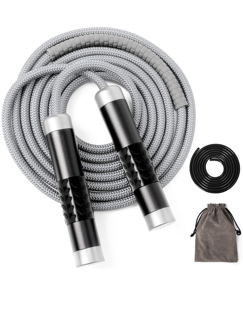 1LB Weighted Jump Ropes for fitness Women Men, Tangle-Free Ball Bearing Rapid Speed Skipping Jump Rope with Adjustable 9mm Cotton & PVC Cord, Aluminum Handles for MMA, Boxing, CrossFit, Weight-loss Workout