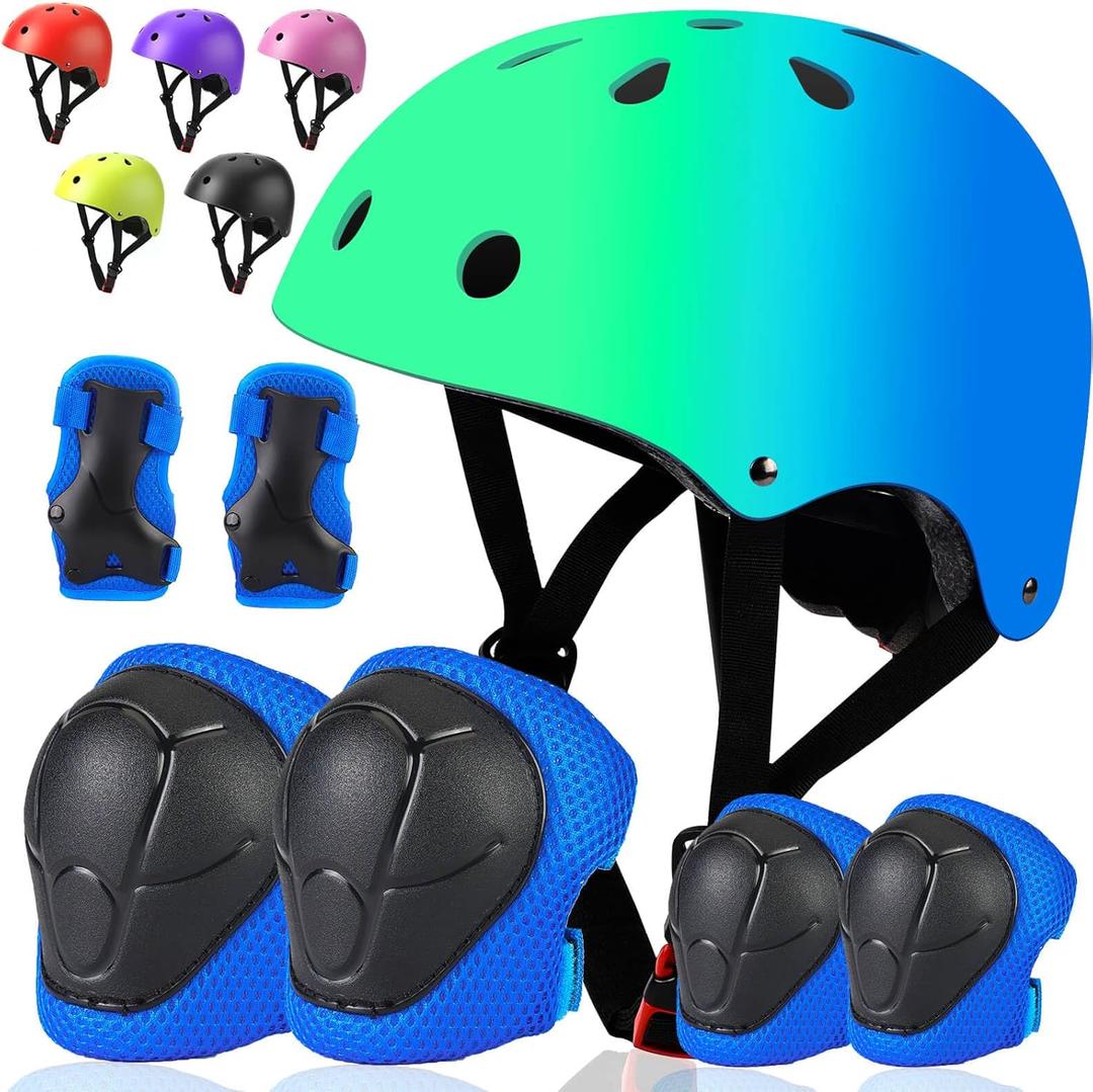 Toddler Kids Bike Helmet Set - Adjustable Cycling Helmet with Knee, Elbow Pads & Wrist Guards Sport Protective Gear Little Kid, Medium: 21.7"-22.8" /55-58cm