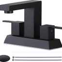 Friho Matte Black Bathroom Sink Faucet, 4 inch Bathroom Faucets for Sink 3 Hole with Water Hoses and Pop up DrainStainless Steel 2-Handle Centerset Bathroom Faucet for Vanity RV Restroom, FR2DST201B