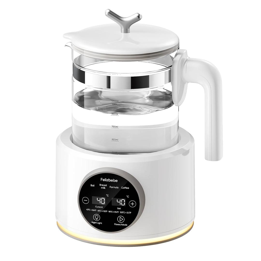 Baby Instant Warmer, Baby Milk Warmer Glass Electric Kettle Boiler with Night Light, Accurate Temperature Control for Formula, 1.2L Glass Water Warmer Breastmilk,Boil Coffee,Tea, 24H Insulation