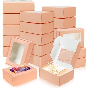 BadenBach 50 Pack Mini Rectangle Kraft Paper Boxes with Clear Windows,3.33" x 2.35" x 1.18",Tiny Small Homemade Soap Packaging Box Small Gift Boxes Bulk for Treat Candy Cookies Party Favors (Pink)