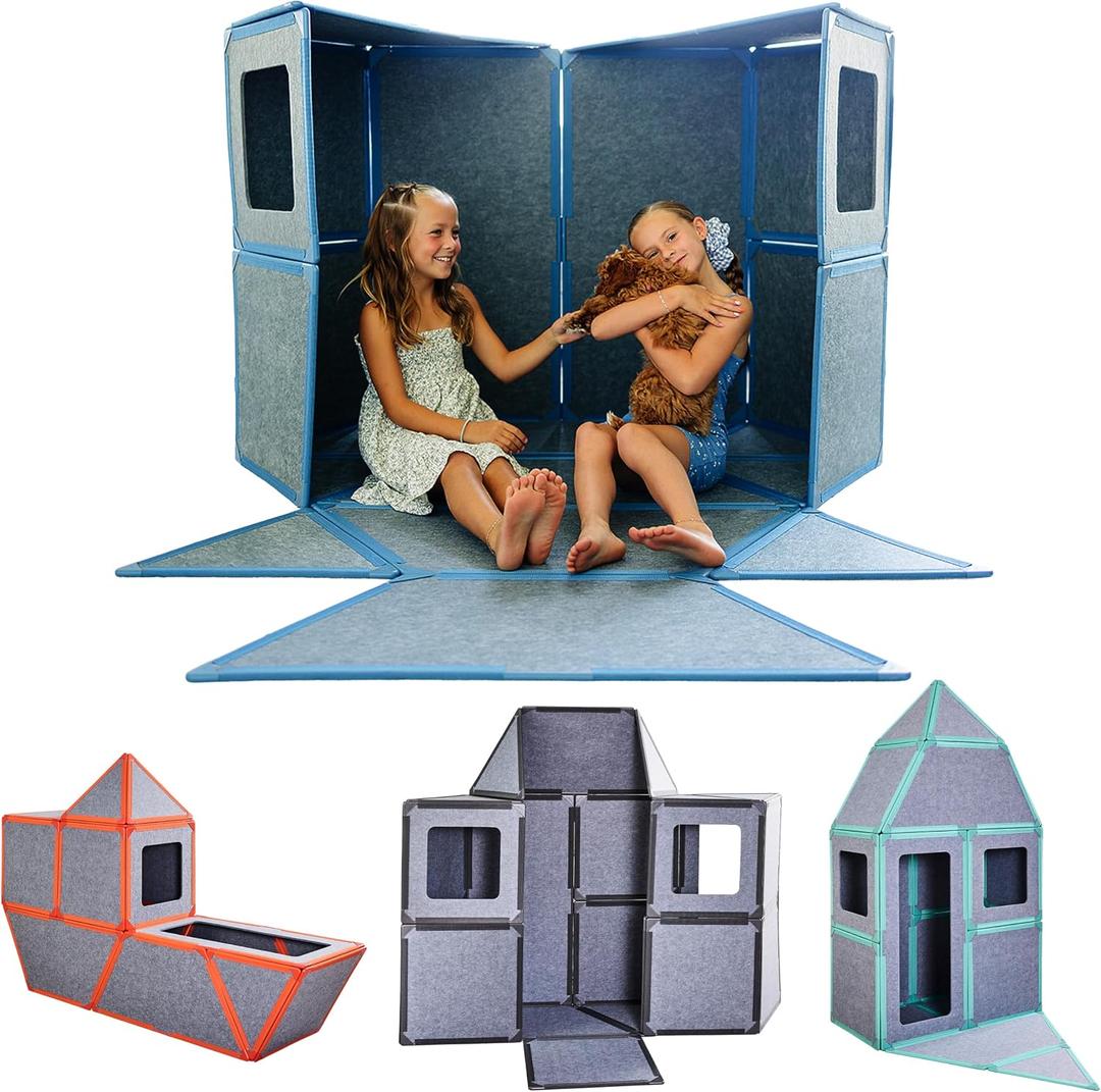 Superspace Giant Magnetic Fort Building Panels - The Big Set, Blue, 24 Panels, Life-Size Magnetic Tiles Kids, Build Forts Castles Rockets, STEM Toy Ages 3-10+, Eco-Felt, Indoor & Outdoor, Large (Gray)