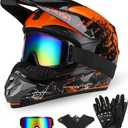Full Face Dirt Bike Helmet DOT Certified - Complete Adult ATV Helmet Kit with Goggles, Gloves & Mask, Adjustable Visor, Quick Release, Orange, Medium
