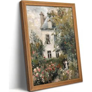 LBTZEVIR Vintage Rose Garden Oil Painting Farmhouse Pictures Framed Wall Art Rustic Wall Decor for Living Room Bedroom Office Home & Office Decoration 8x10 inch