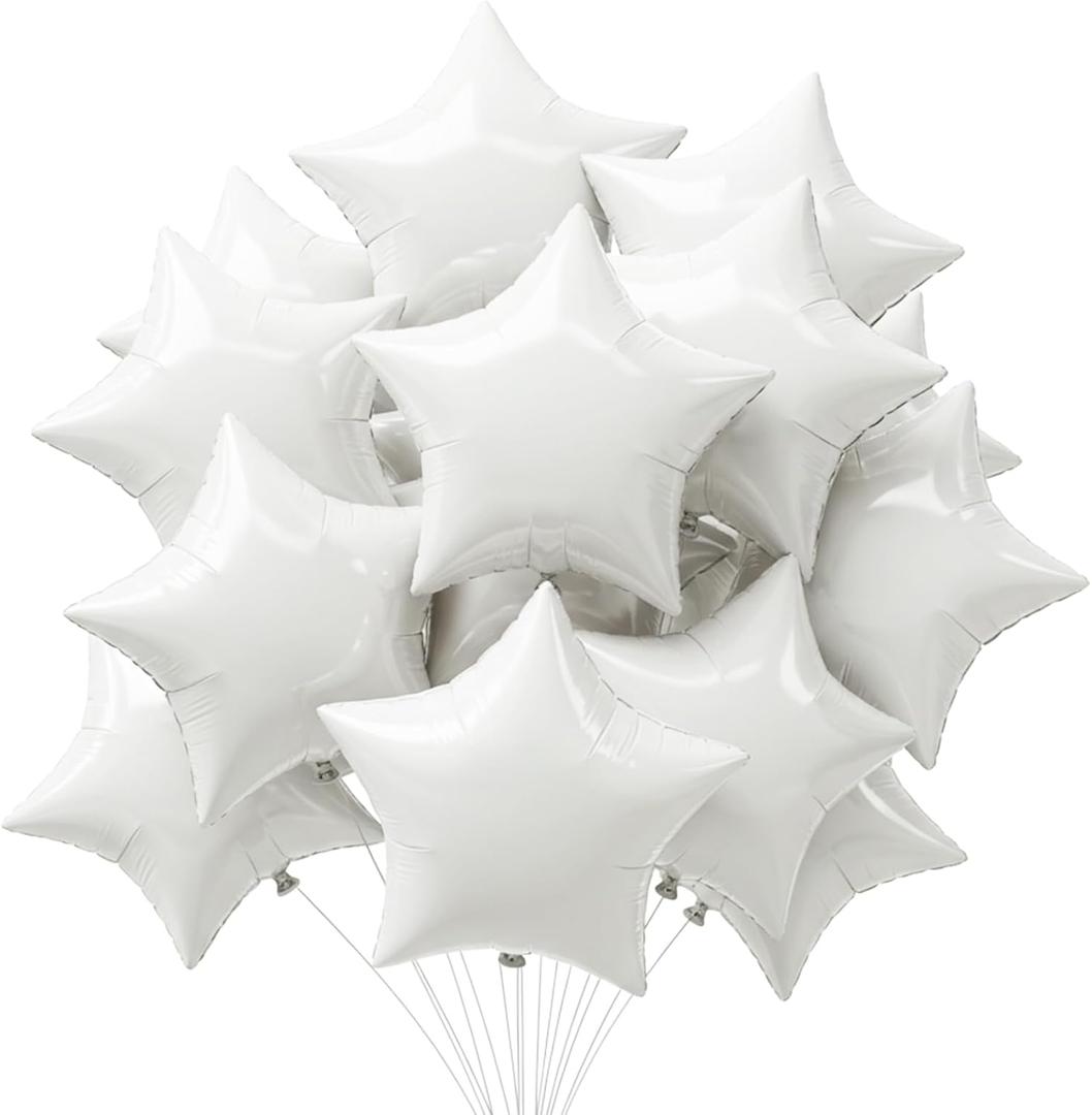 TONIFUL 15Pcs 18 Inch Large White Star Shape Foil Balloons Big White Stars Helium Mylar Ballons for Birthday Wedding Baby Shower Anniversary Engagement Party Decorations Supplies