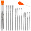 12 Pcs/3 Sizes Large-Eye Blunt Needles, Steel Yarn Needle with Needle Threader, Tapestry Needle for Sewing Crochet Knitting Embroidery (Silver 2.08in/2.36in/2.76in)