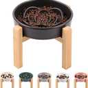 Black Ceramic Dog Bowl Slow Feeder for Medium and Large Breed,Elevated/Raised 1.5 Cup 8.26 in Slow Feeding Bowl,Puzzle Dog Food Bowl for Fast Eater,Maze Dish for Fast Eater