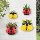 BAYN Set of 2 Ladybug Wall Hanging Planter Decor Art, Metal Wall Mounted Planters Garden Yard Decorative Flower Pot Indoor Outdoor Wall Planter Succulent Plant Container
