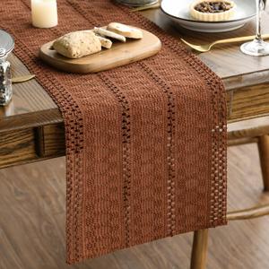 Artoid Mode Caramel Farmhouse Woven Rustic Hollow Table Runner, Seasonal Holiday Hollow Kitchen Dining Table Decoration for Home Party Decor 12x72 Inch