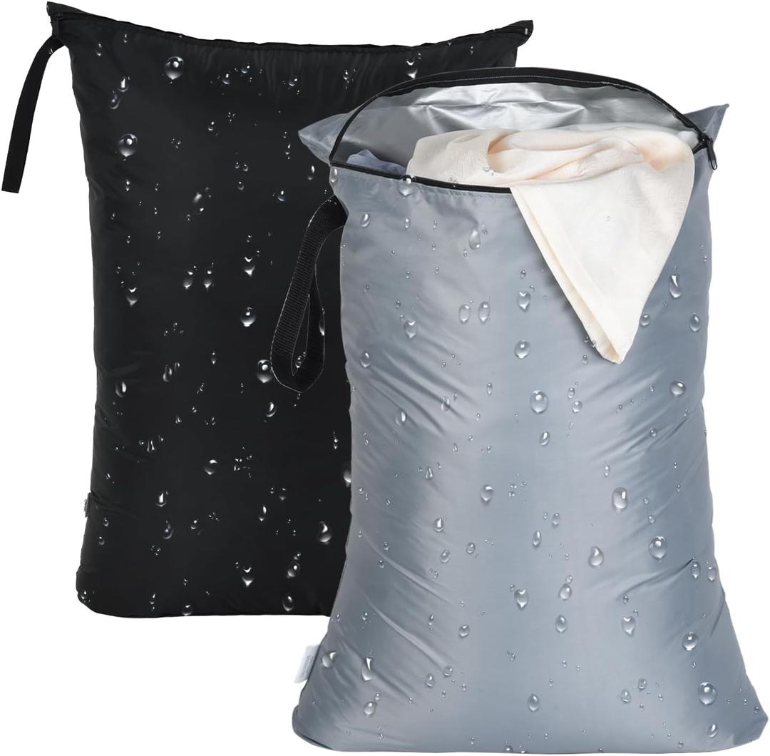 OTraki 2Pcs Exlarge Wet Bag 24x32 inch Reusable Waterproof Wet Dry Bag with Zipper Handle Wet Clothes Washable Laundry Bag for Travel Swimsuit Beach Drying do not exceed 176 Black & Grey
