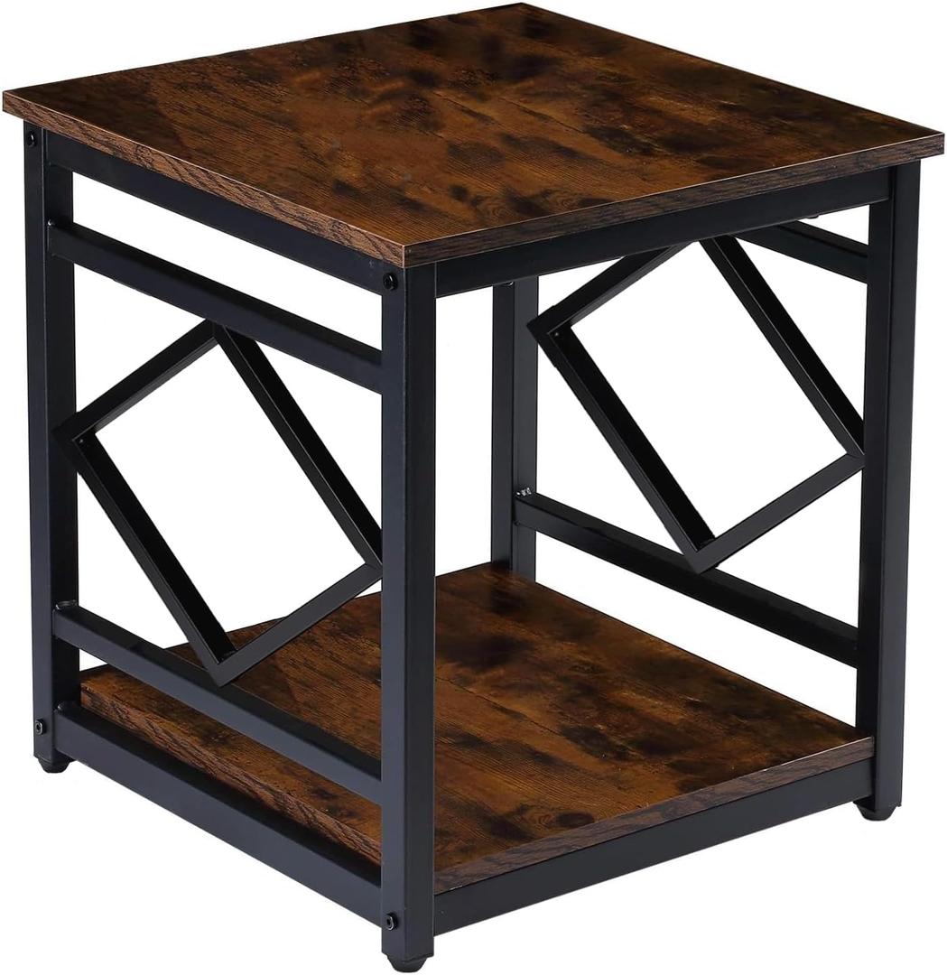 HODGSON Mini Fridge Stand Table with Large Capacity Storage, 18 Rustic Industrial End Table Side Table with 2-Tier for Beverage, Refrigerator, Dorm, Apartment,Office, Bedroom Corner