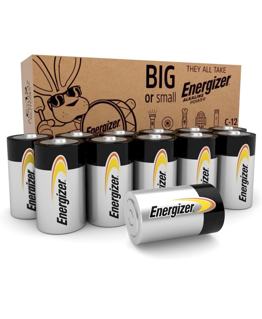 Energizer Alkaline Power C Batteries (12 Pack), Long-Lasting Alkaline C Cell Batteries