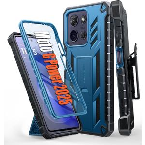FNTCASE for Motorola Moto G-Power-5G-2025 Case: Military Grade Rugged Cell Phone Cover with Kickstand & Belt Clip Holster | Shockproof TPU Protection Bumper Matte Textured Heavy Duty Protector (Blue)