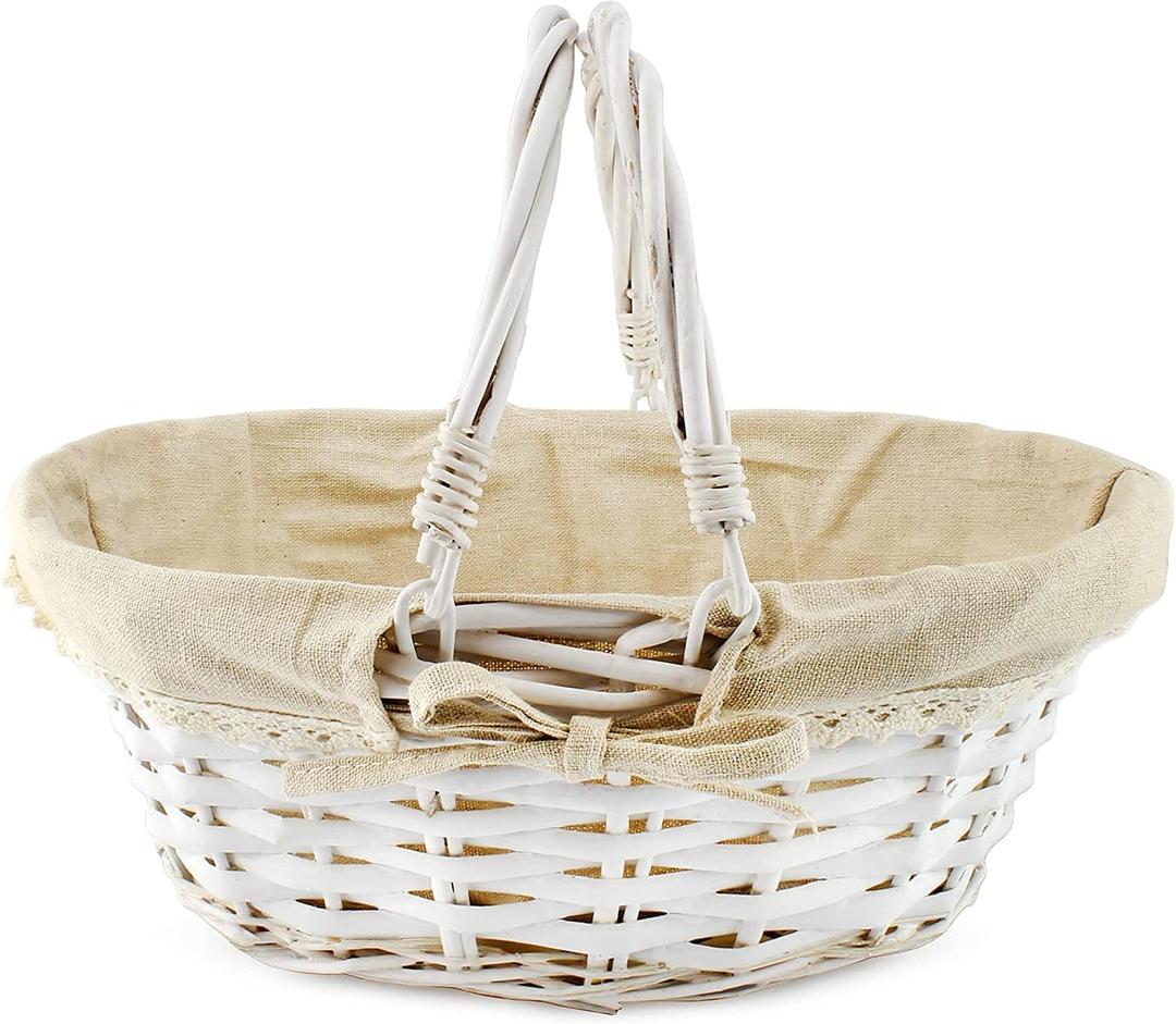Cornucopia Brands Wicker Basket w/ Handles (White-Painted), for Easter, Picnics, Gifts, Home Decor and More, 13 x 10 x 6 Inches (Regular 1pk)