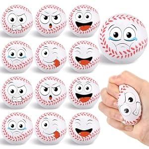 Arrowbash 12 Pcs Small Baseball Stress Balls 3.25'' Mini Face Squeeze Foam Balls for Stress and Anxiety Relief and Sport Party Favors Birthday Gift Decoration