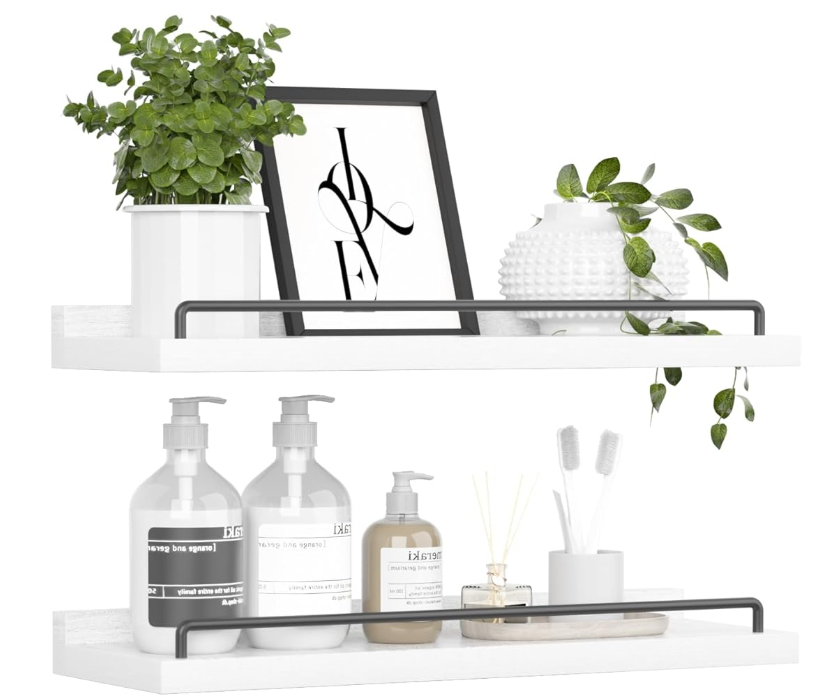 22 inches Long Floating Shelves, Bathroom Decor Shelves Over Toilet, Farmhouse Wall Shelves for Living Room, Bedroom, Picture Frames, Plants, Kitchen, Set of 2 (White)