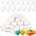 Jnnzzggu 80 Pcs Hanging White Eggs for Decorating,Plastic White Fake Eggs with gold thread,Faux Fake Egg for DIY Crafts,Painting,Party,Home Decor,Kitchen
