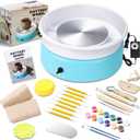 Goody King Mini Pottery Wheel-9.4Pottery Wheel for Adults Beginners Kids, Upgraded Movable Turntable with Adjustable Speed with 16 Pottery Shaping Tools, Supports Forward and Reverse Rotation-Blue
