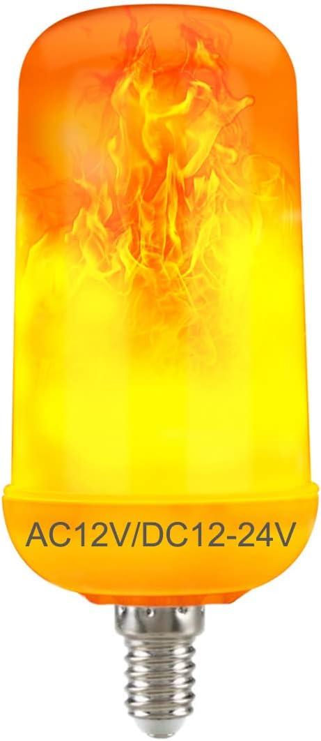 AC/DC12V Low Voltage LED Orange Flame Bulb, E12 Candelabra Base, 6W Fire Flickering Bulb Orange Lights for Outdoor Lanterns,Landscape Lights,Cabin Light,Solar Battery Powered System, 1-Pack