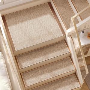 Deerly 15pcs Stairs Treads and 1 Landing Carpet, Breathable Linen Stair Carpet Non Slip for Wooden Steps Peel and Stick Stairs Runner Indoor Self-Adhesive Treads Stair Covers Mat 8"X30" and 30"X30" (Adhesive Backing-beige)