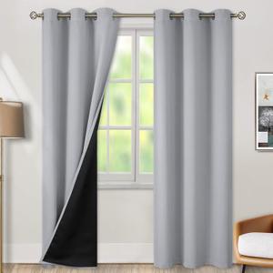 BGment 100% Blackout Curtains for Bedroom with Black Liner, Thermal Insulated Thick Double Layers Total Light Blocking Grommet Window Curtains 84 Inch Length 2 Panels Set, Grey, 52"×18"