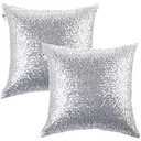 Kevin Textile Pack of 2, New Luxury Series Silver Decorative Glitzy Sequin & Comfy Satin Solid Throw Pillow Cover Cushion Case for Wedding/ Christmas, 20" x 20", Silver