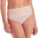 Maidenform womens Tame Your Tummy Lace Thong Panties, Firm Control Shapewear Thong, Cool Comfort (Beige, M)