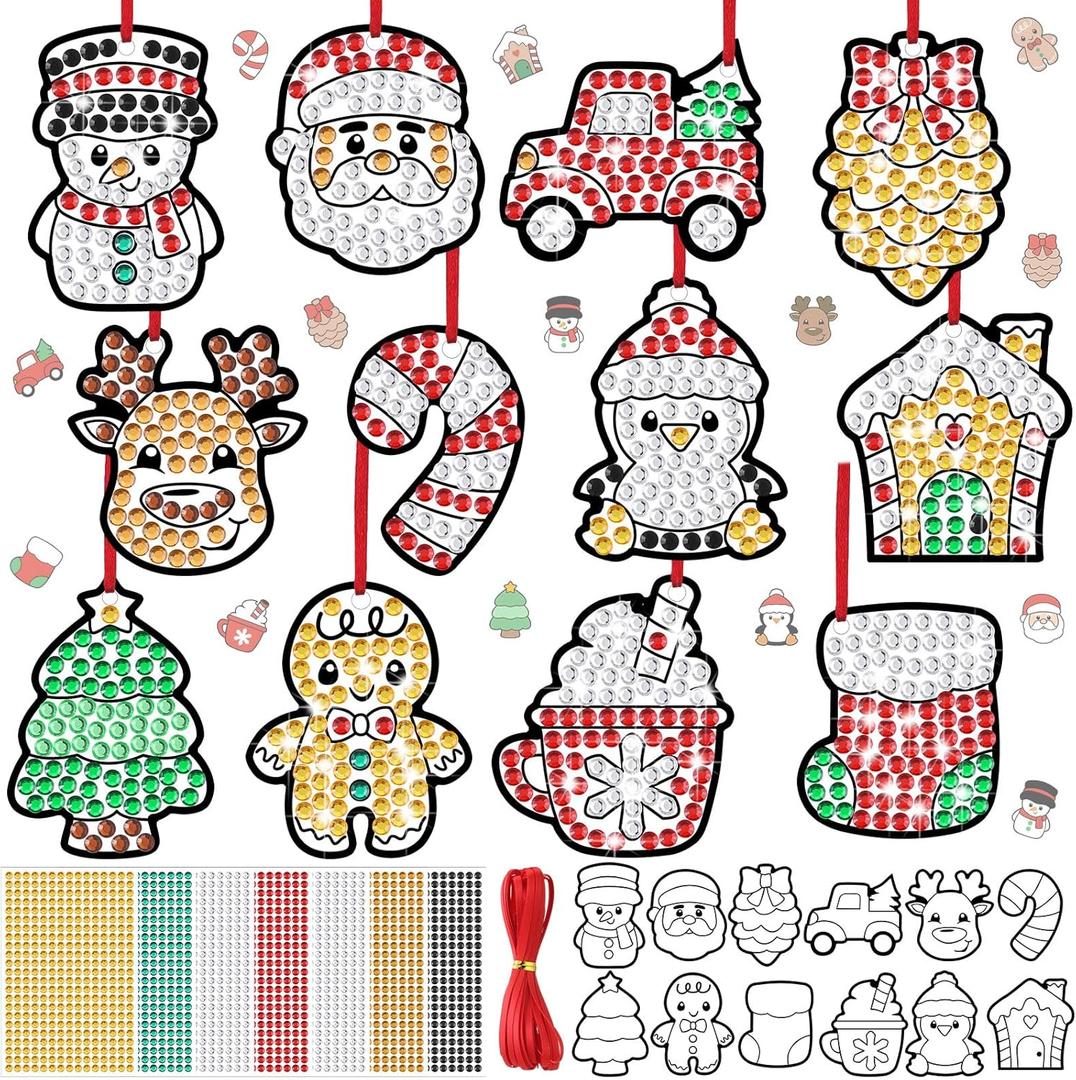 Gersoniel 36 Sets Christmas Window Art Suncatcher Kits, Diamond Art Craft Ornament Kits with Ropes, Gem Suncatcher Fun Gemstone Sun Catcher, Diamond Crafts Gift