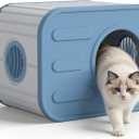 Plastic Outdoor Cat House Weatherproof, Stackable Feral Cat House Outside with Double Louvered Vents, Resin Cat Shelter Waterproof for Outdoor Indoor Use, Blue